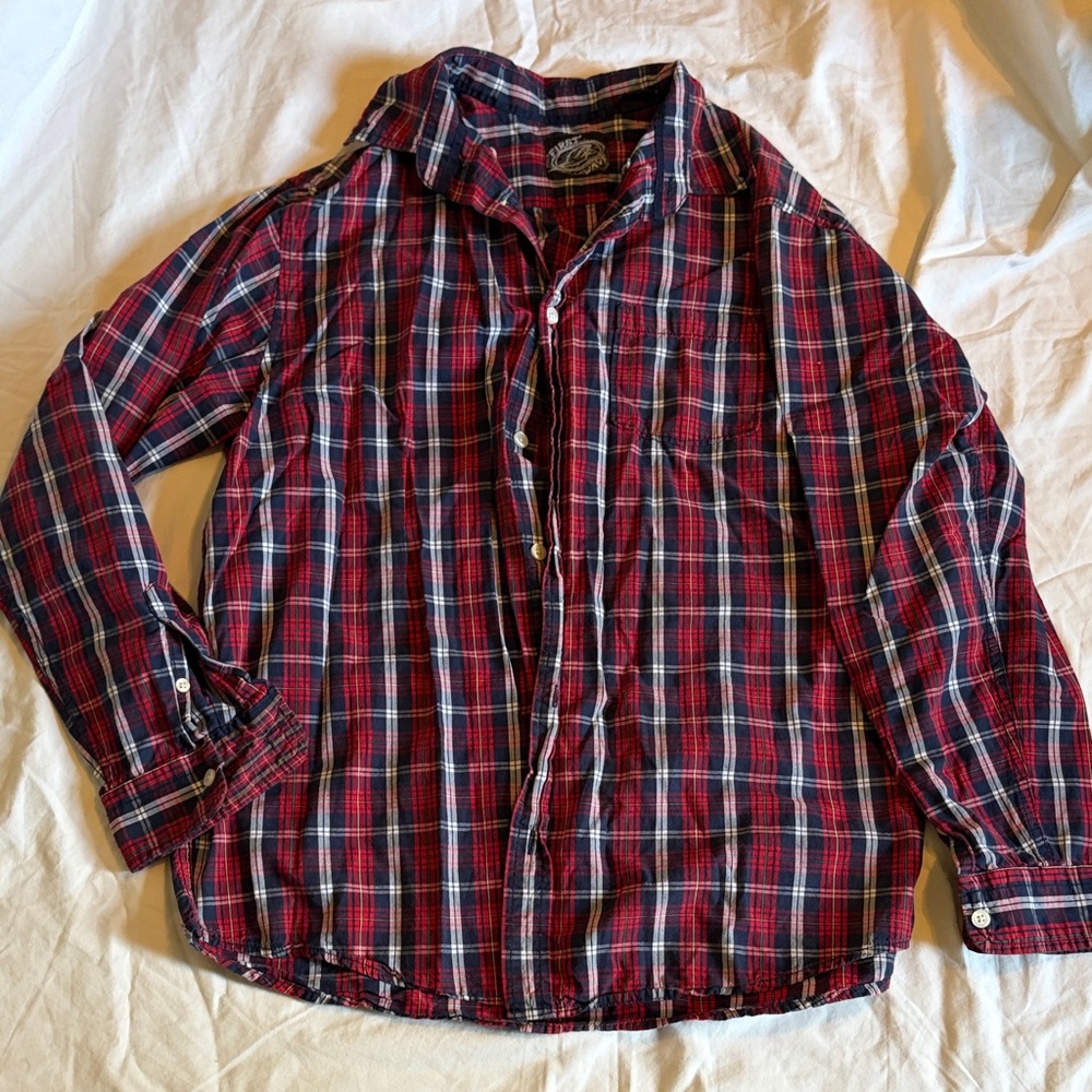 First Wave Red and Navy Plaid Button-Down Shirt